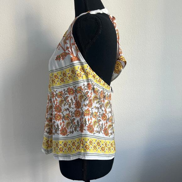 J Crew Open Back Halter Top In Sunset Rose Block Print Top Medium Yellow - Picture 5 of 11